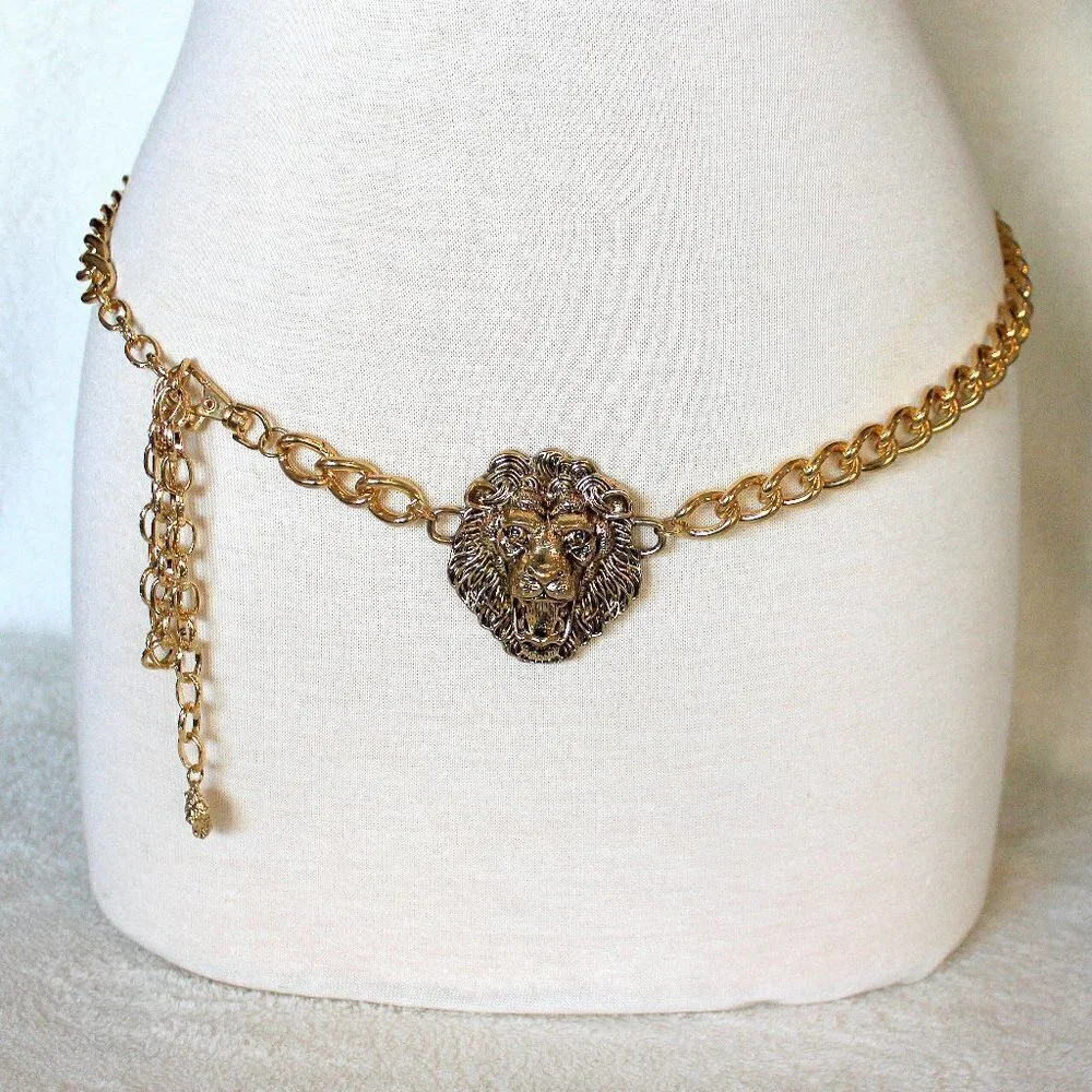 Lion of Judah Yeshua Aslan Chain Link Gold Tone Belt 44